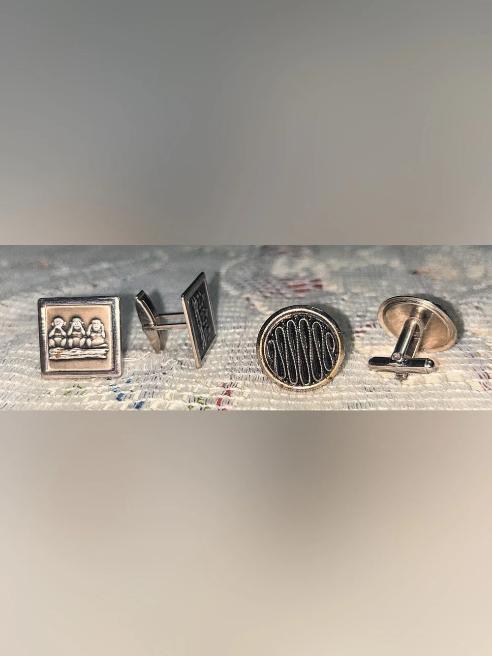 Two pairs of Vintage Mid-century Men’s Silver Tone Cufflinks